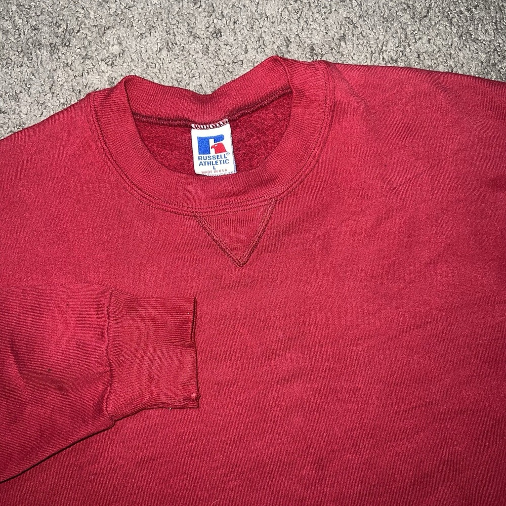 Vintage‎ Russell Athletic Red Sweatshirt Mens L Crewneck Made in USA Blank 90s